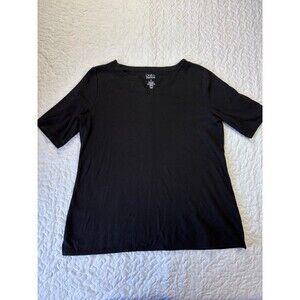 Croft & Barrow Black Vneck Short Sleeve Blouse size medium